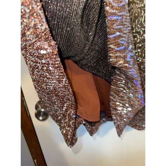 NWT Anthropologie Moon River Brown and Silver Sequin Dress Sz Small - Picture 5 of 13